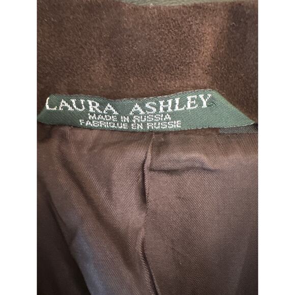 Vintage Laura Ashley brown Plaid Wool Blazer suede collar Equestrian Academia 4 - Picture 13 of 14